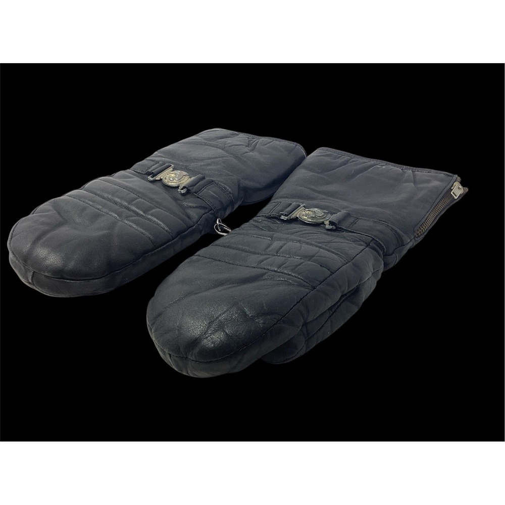 VTG Arctic Cat Black Cowhide Leather & Lined Gauntlet Mitten Snowmobiling Wmns M